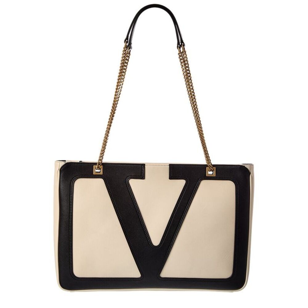 Valentino Vlogo Medium Leather Tote, White